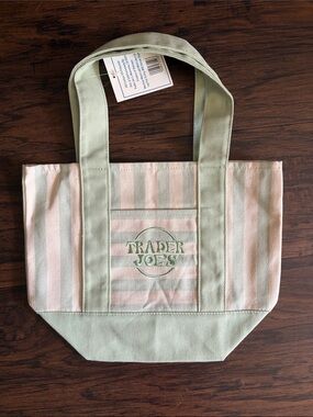 Green & Beige Striped Mini Canvas Tote Bag